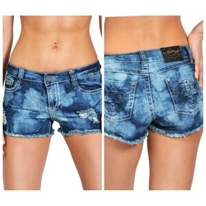 NEW Ed Hardy Y2K Womens Low Rise Distressed Tiger Embroidered Denim  Shorts 9/10